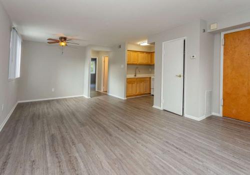 Living room with brown hardwood floors